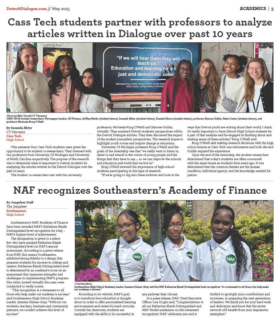 Inside page of Detroit Dialogue, designed by Kira Gendjar.